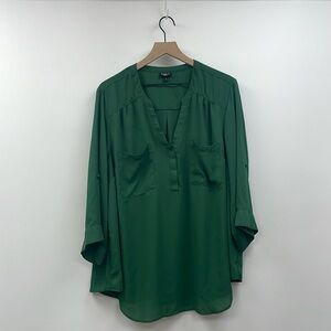 Torrid Harper Button Front 3/4 Sleeve Chiffon Pullover Blouse Career Green 3X